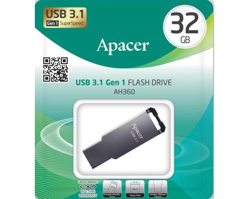 USB флеш накопичувач Apacer 32GB AH360 Ashy USB 3.1 Gen1 (AP32GAH360A-1) 