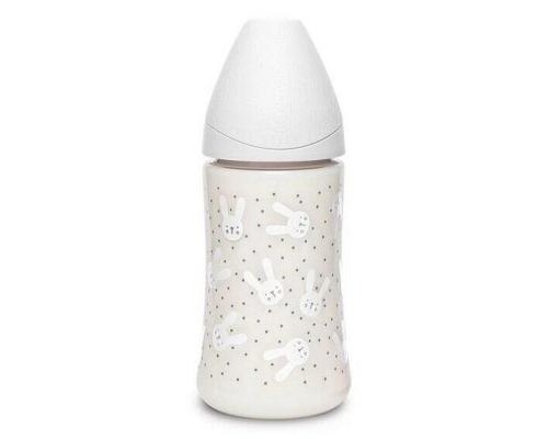 Пляшечка для годування Suavinex 3-позиційна соска Hygge Затишні історії 270 мл сірий зайчик (306681)