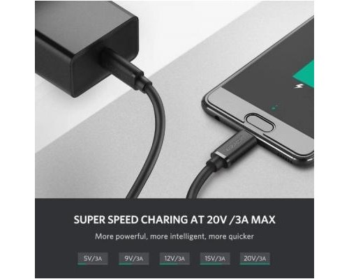 Дата кабель USB-C to USB-C 1.0m US286 3A Black Ugreen (50997)