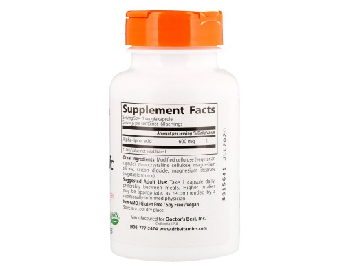 Антиоксидант Doctor's Best Альфа-ліпоєва кислота, Alpha-Lipoic Acid, 600 мг, 60 капсул (DRB-00133) Антиоксидант Doctor's Best Альфа-ліпоєва кислота, Alpha-Lipoic Acid, 600 мг, 60 капсул (DRB-00133)
