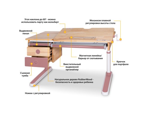 Парта Mealux Oxford Wood PN (BD-920 Wood PN з ящиком)