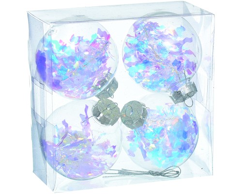 Ялинкова іграшка Jumi набір прозорих кульок 4 шт, пластик, 8см, кольорова мішура (5900410386792)