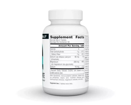 Мінерали Source Naturals Магній Бісгліцинат, Magnesium Bis-Glycinate, 60 таблеток (SN2131)