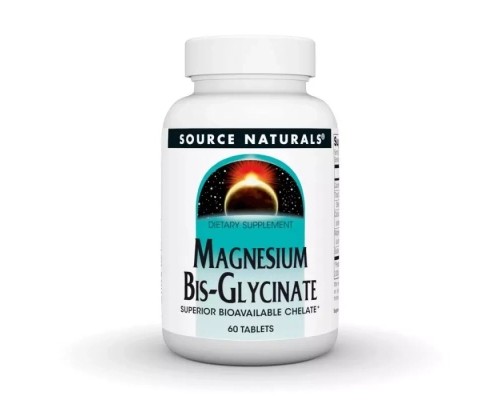 Мінерали Source Naturals Магній Бісгліцинат, Magnesium Bis-Glycinate, 60 таблеток (SN2131)