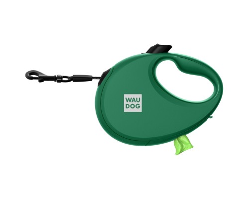 Повідок для собак WAUDOG R-leash з контейнером для пакетів S до 12 кг 3 м зелений (262718)
