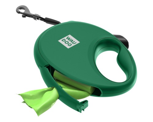 Повідок для собак WAUDOG R-leash з контейнером для пакетів S до 12 кг 3 м зелений (262718)
