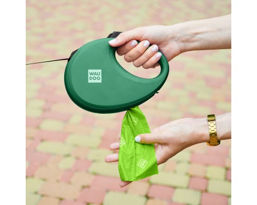 Повідок для собак WAUDOG R-leash з контейнером для пакетів S до 12 кг 3 м зелений (262718)