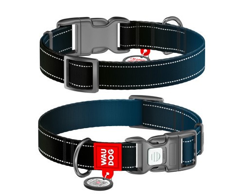 Нашийник для тварин WAUDOG Nylon Mono з QR паспортом, пластиковий фастекс M чорний (52101)