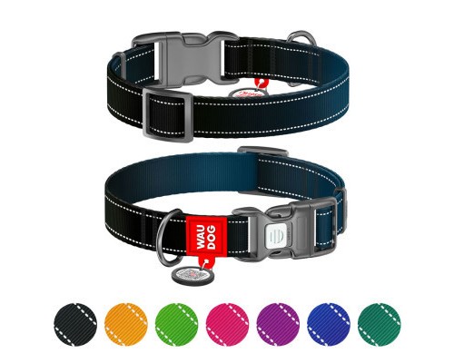 Нашийник для тварин WAUDOG Nylon Mono з QR паспортом, пластиковий фастекс M чорний (52101)