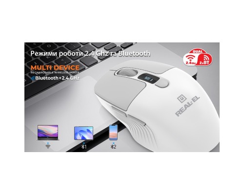 Мишка REAL-EL RM-480W Wireless/Bluetooth White (EL123200050)