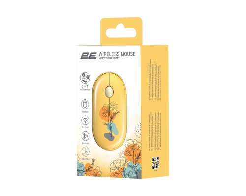 Мишка 2E MF300 FLORAPOPPY Silent Silent Wireless/Bluetooth Yellow (2E-MF300WFLORAYW)