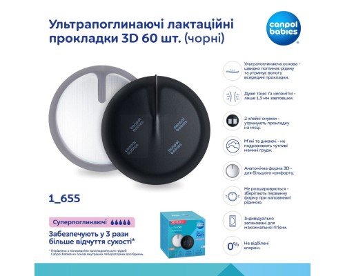 Вкладиш для бюстгальтера Canpol babies ультрапоглинаючі 3D 60 шт чорні (1/655)