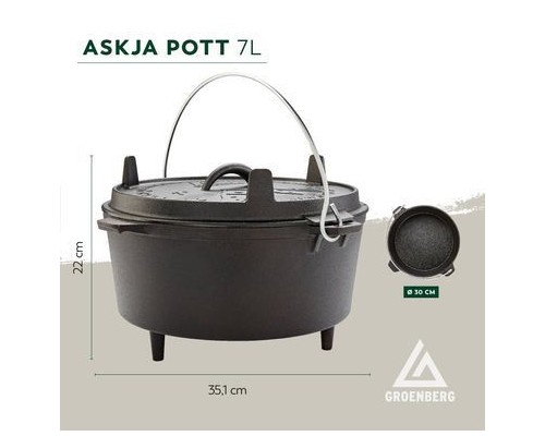 Котел туристичний Groenberg Askja Pot 30 cm / 7 L Black (266017) (DAS303244)