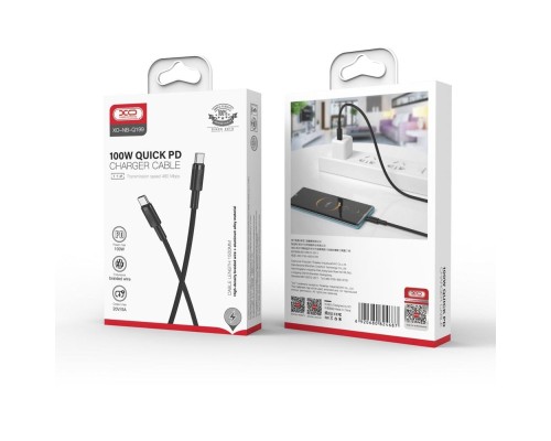 Дата кабель USB-C to USB-C 1.0m 100W braided black XO (NBQ199_С_Black)