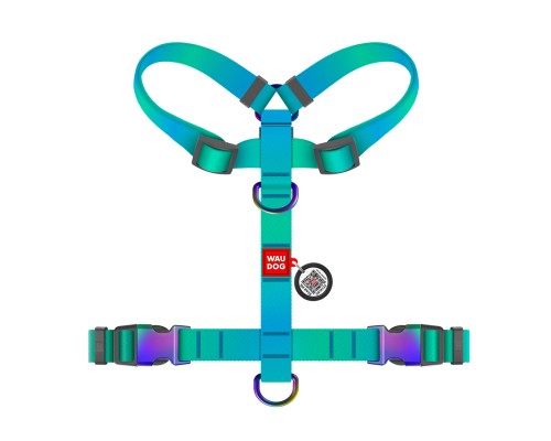 Шлея для собак WAUDOG Nylon Recycled анатомічна H-подібна з QR-паспортом, градієнт, S блакитна (52862)