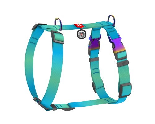 Шлея для собак WAUDOG Nylon Recycled анатомічна H-подібна з QR-паспортом, градієнт, S блакитна (52862)