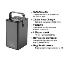 Батарея універсальна HOCO 100000mAh Endure 22.5W PD, QC, LED Lamp, Black (DB03 / 714721)
