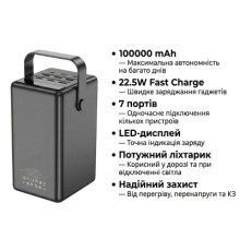 Батарея універсальна HOCO 100000mAh Endure 22.5W PD, QC, LED Lamp, Black (DB03 / 714721)