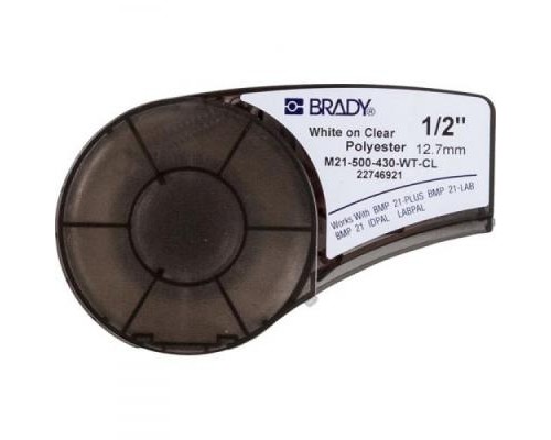 Стрічка для принтера етикеток Brady поліестер, 12.7mm/6.4m. білий на прозорому (M21-500-430-WT-CL)