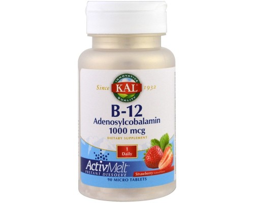 Вітамін KAL Вітамін B-12, B-12 Adenosylcobalamin, смак полуниці 1000 мкг (CAL-98882)