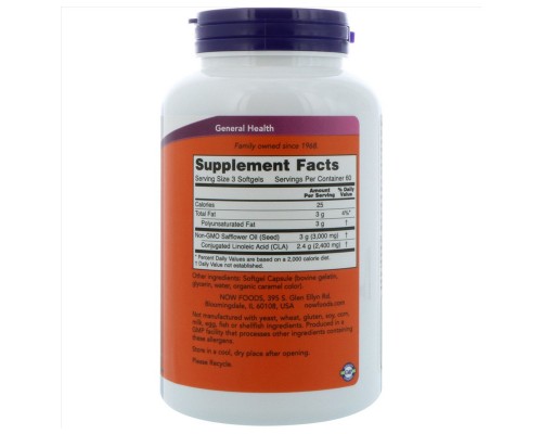 Жирні кислоти Now Foods Кон'югована Лінолева Кислота (CLA) 800 мг, 90 желатин (NF1727)