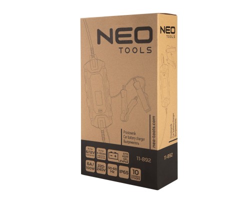 Зарядний пристрій для автомобільного акумулятора Neo Tools 6А/100Вт, 3-150Ач, для кислотних/AGM/GEL (11-892)