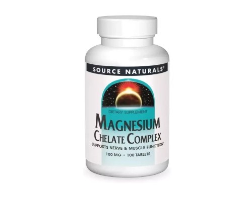 Мінерали Source Naturals Магній Хелат, 100 мг, Magnesium Chelate Complex, 100 таблеток (SN0317)