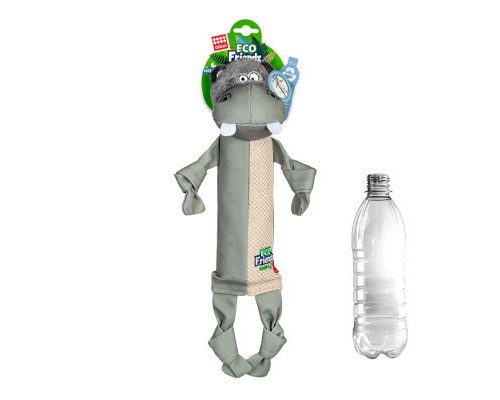 Іграшка для собак GiGwi Eco Friendz Бегемот із пластиковою пляшкою та пищалкою 39 см (2252)