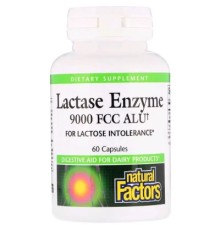 Вітамінно-мінеральний комплекс Natural Factors Ензим Лактази, Lactase Enzyme, 9000 FCC ALU, 60 Капсул (NFS-01740)