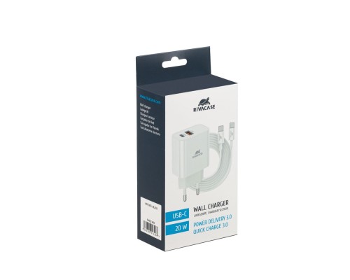 Зарядний пристрій RivaCase 2хUSB-А + Type-C PD 20W+QC3.0 кабель Type-C white (PS4102 WD4 (White))