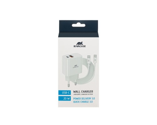 Зарядний пристрій RivaCase 2хUSB-А + Type-C PD 20W+QC3.0 кабель Type-C white (PS4102 WD4 (White))