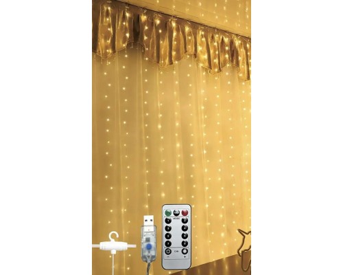Гірлянда Chomik Штора 3 х 3 м 300 LED Теплий білий USB з пультом (5900779879997)