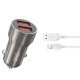 Зарядний пристрій XO CC48 + cable Lightning Smart Metal 2USB, 2.4A Grey (XO-CC48i-GR)