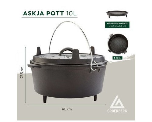 Котел туристичний Groenberg Askja Pot 33 cm / 10 L Black (266018) (DAS303245)
