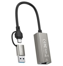 Адаптер USB-C + USB A to RJ45 Ethernet XO (HUB018.black)