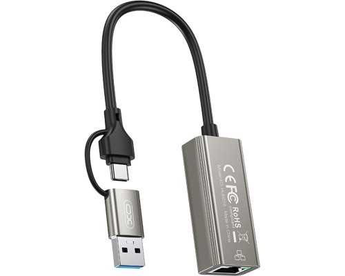 Адаптер USB-C + USB A to RJ45 Ethernet XO (HUB018.black)