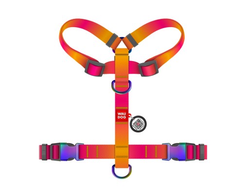Шлея для собак WAUDOG Nylon Recycled анатомічна H-подібна з QR-паспортом, градієнт, S помаранчева (52864)