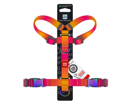 Шлея для собак WAUDOG Nylon Recycled анатомічна H-подібна з QR-паспортом, градієнт, S помаранчева (52864)