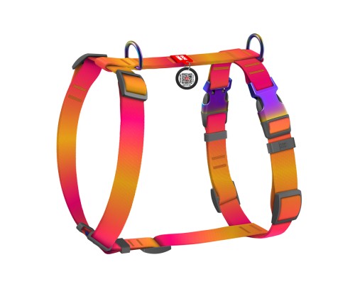 Шлея для собак WAUDOG Nylon Recycled анатомічна H-подібна з QR-паспортом, градієнт, S помаранчева (52864)