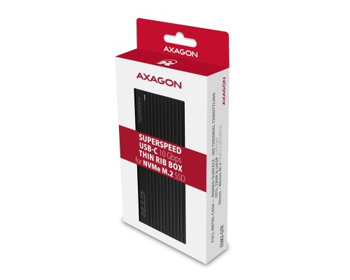 Кишеня зовнішня AXAGON USB-C 3.2 Gen 2 metal box for M.2 NVMe SSD THIN RIB (EEM2-GTR)