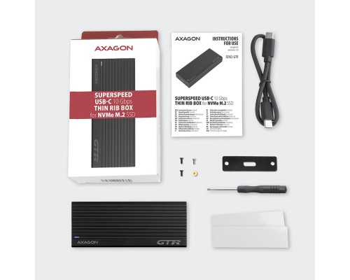 Кишеня зовнішня AXAGON USB-C 3.2 Gen 2 metal box for M.2 NVMe SSD THIN RIB (EEM2-GTR)