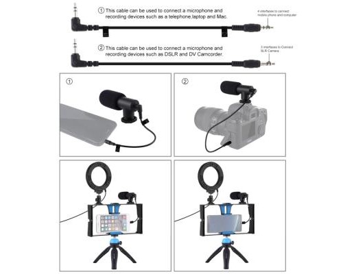 Набір блогера Puluz 4in1 (ring light, mount, phone holder, microphone) (PKT3025L)