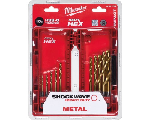 Набір свердл Milwaukee по металу RedHEX HSS-G TiN 10 шт (48894759)