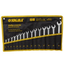 Ключ Sigma набір ріжково-накидних 15шт 6-22мм CrV satine, тк чохол (6010131)