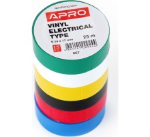 Ізоляційна стрічка APRO 0.14мм*17мм*25м різнокольорова, 6 шт. (0,14мм*17мм*25м)