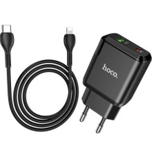 Зарядний пристрій HOCO N5 Favor dual port PD20W+QC3.0 (cable C to iP) Black (6931474738912)