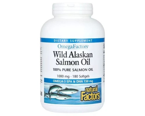 Жирні кислоти Natural Factors Жир дикого лосося аляски, 1000 мг, OmegaFactors, Wild Alaskan Sal (NFS-02257)