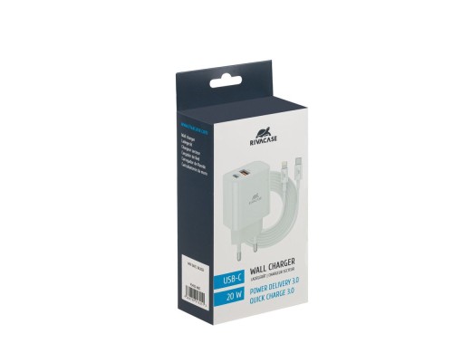Зарядний пристрій RivaCase 2хUSB-А + Type-C PD 20W+QC3.0 кабель Type-C-Lighting white (PS4102 WD5 (White))