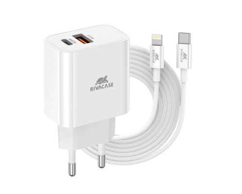 Зарядний пристрій RivaCase 2хUSB-А + Type-C PD 20W+QC3.0 кабель Type-C-Lighting white (PS4102 WD5 (White))