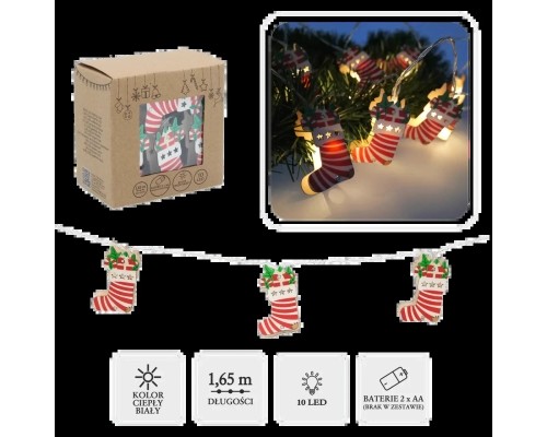 Гірлянда Chomik Шкарпетка новорічна 1.65 м 10 LED Теплий білий (5900779854093)